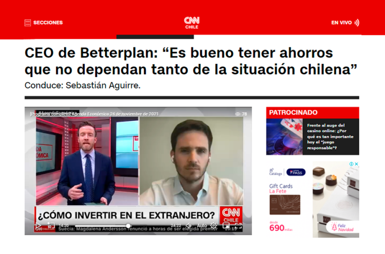 CEO de Betterplan: “Es bueno tener ahorros que no dependan tanto de la situación chilena”