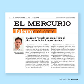 ¿A qué se deben los altos costos de los Fondos Mutuos?

En esta columna de El Mercurio, nuestro CEO, José Tomás Valente, opina sobre las posibles razones para las altas comisiones de la industria.
¿Quiénes son los responsables? 🤔

🗞️ El primer paso para prevenir la desinformación, es leer la columna de JT. 👉

#betterplan #wealthmanagement #fondosmutuos