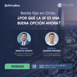 Se termina el 2024, y empieza el período de planificación: ¿En qué invertir ahora?
Ignacio Godoy, PM y Head of Fixed Income Strategies en @falcomassetmanagement, nos cuenta en este webinar oportunidades en la Renta Fija chilena.

📆 Miércoles 27 de noviembre
⏰ 9:00 AM

Inscríbete en el link de nuestra Bio.
¡Te esperamos!